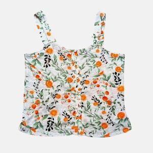 Joie Linen Tank Top Womens L Large Citrus Oranges Green Leaf Print Shirt NWT